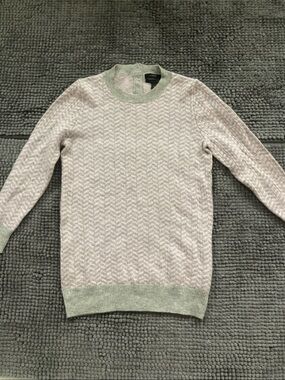 J. Crew Light Pink Cashmere Crewneck Sweater with Grey Trim in extra small